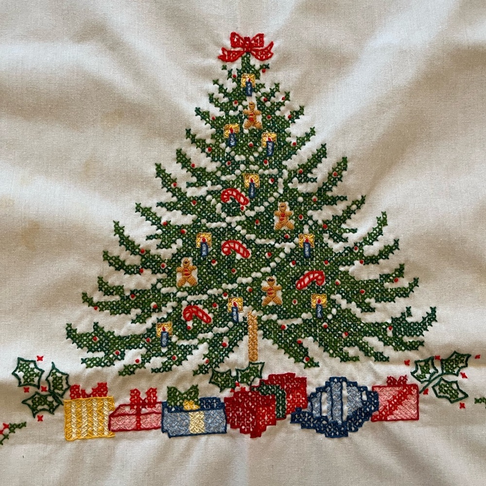 Vintage Handmade Christmas Tablecloth | Christmas Tree | 67”L x 51”W